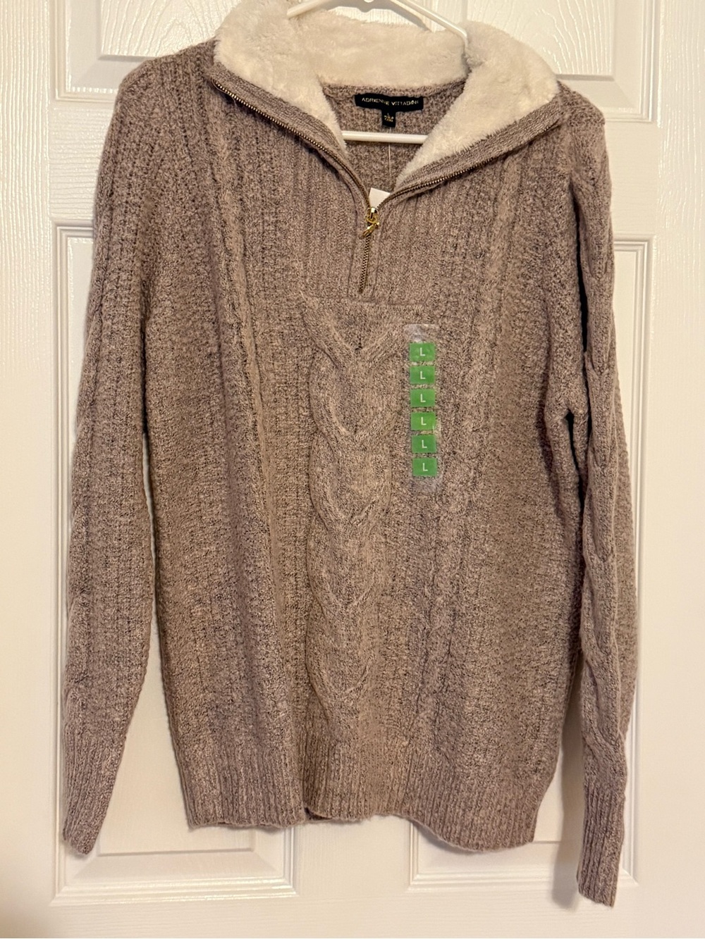 Adrienne Vittadini Men’s Cable-Knit Half-Zip Sweater with Sherpa Collar - Taupe